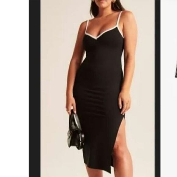 ABERCROMBIE & FITCH MIDI BLACK DRESS W WHITE TRIM, SZ SMALL TALL - Picture 2 of 13